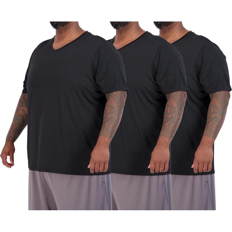 Real Essentials 3 Pack: Mens Big & Tall V-Neck Short-Sleeve Tech
